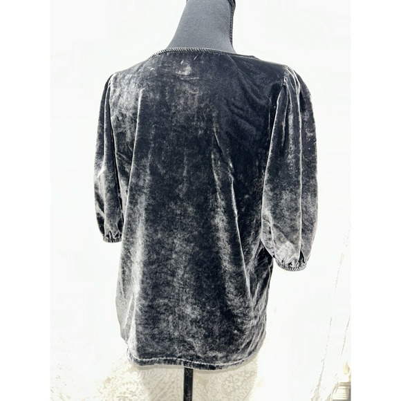 LOFT Crushed Velvet Top Shirt Womens Sz S Dark Gray Puff Sleeve V Neck - Picture 7 of 10